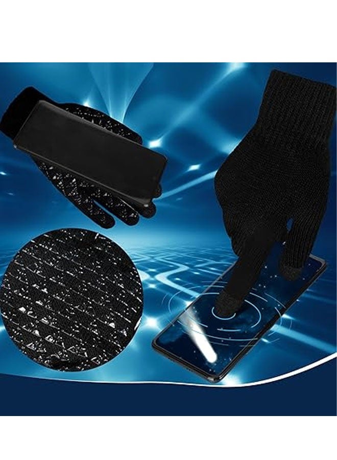 Winter Gloves for Men Knit Warm Lining Cold Weather Gloves with Anti Slip Grips Touch Screen Texting Mittens - Image 4